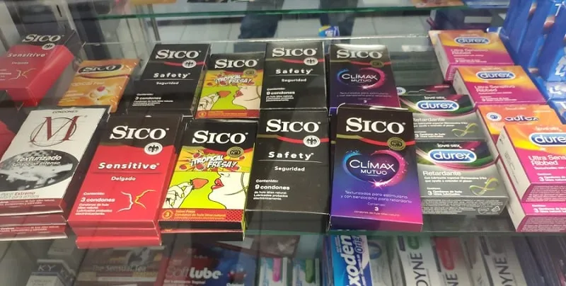 Condoms section in Oxxo store in Mexico City